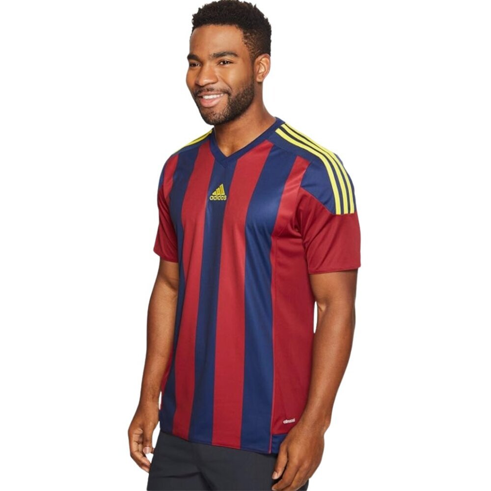 Adidas Striped Soccer Climacool Jersey Burgundy Navy Yellow Mens Sz 2XL - Picture 2 of 7